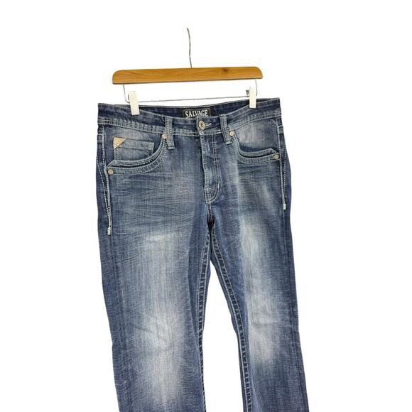 Salvage Mayhem Bootcut Dark Wash Thick Stitch Stretch Denim Jeans Men’s 31 Long - Picture 3 of 13